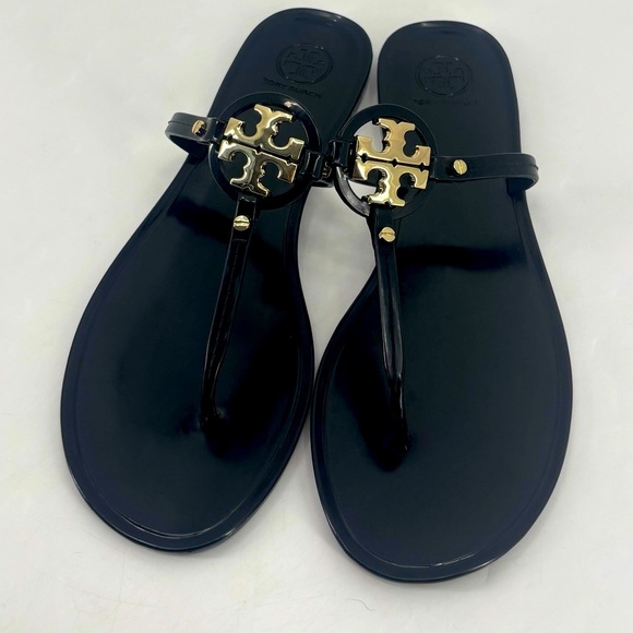 Tory Burch Mini Miller Iconic Jelly Thong T- Strap Embellished Logo Sandals - Picture 1 of 9